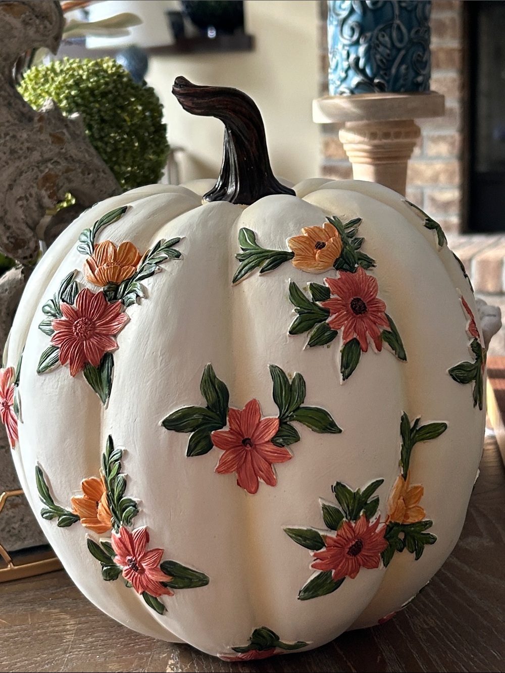 NEW! LARGE Shabby Chic Fall Autumn Harvest Floral Pumpkin